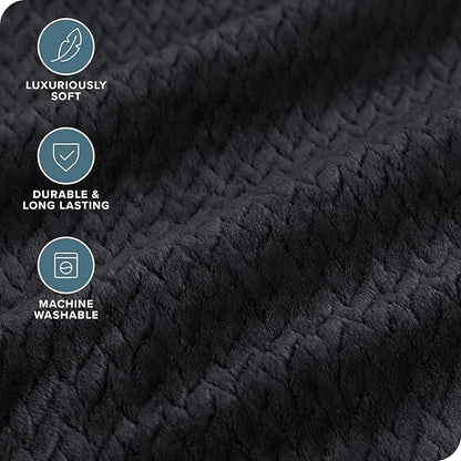 Bare Home Textured Fleece Blanket - Twin/Twin Extra Long - Ultra-Soft Lightweight for Bed, Sofa, and Couch - Luxury Microplush - Cozy Warm Blanket (Twin/Twin XL, Chevron Black)