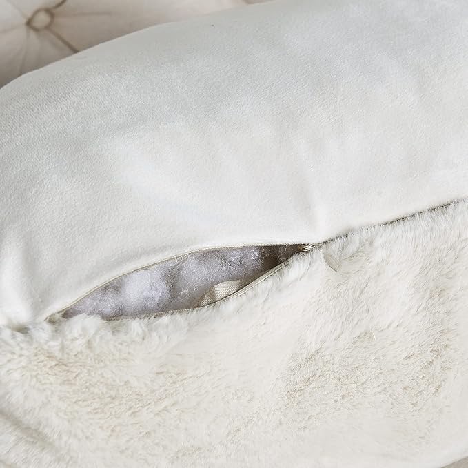 Home Soft Things Fox Faux Fur Bedrest Reading Pillow with DIY Filling, Need Assembly, Backrest Armrest Pillow Chair Back Support for Sitting up in Bed, Gardenia, 28" x 30" x 17"