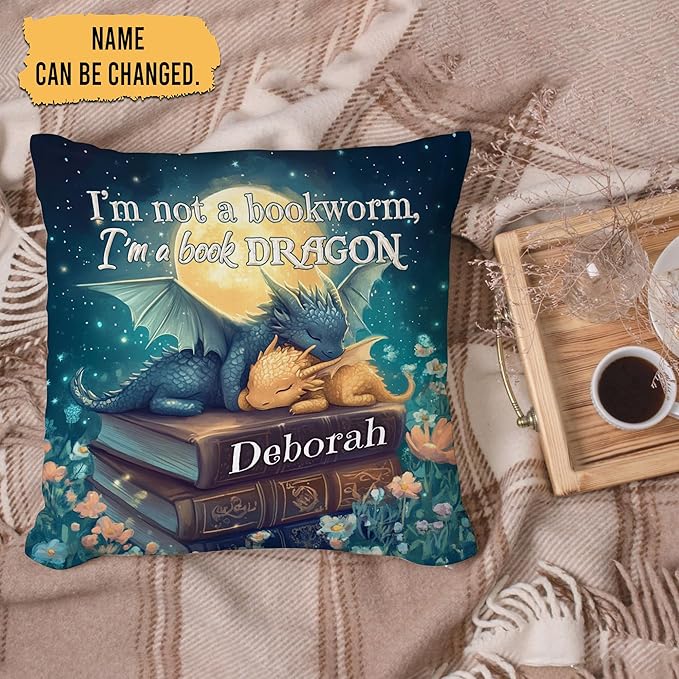 Hyturtle Personalized Book Pillow (Insert Included) Gifts for Book Lovers, Reading Club Librarians, Unique Gifts for Girls Women on Birthday, Custom Name Couch Cushion Decor Throw Pillow Keepsake