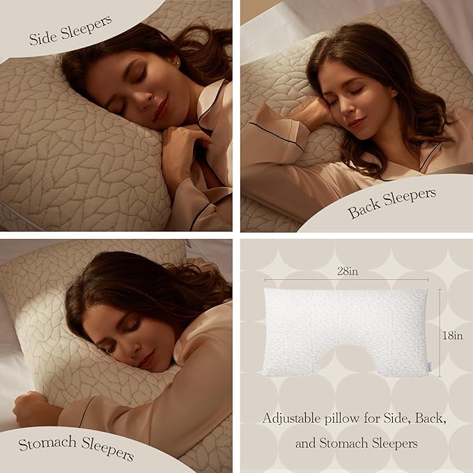 Memory Foam Pillows for Sleeping Adjustable Breathable Bed Pillow for Side, Back, and Stomach Sleepers Washable Pillow Cover Cloud Nest Queen Size 18X28IN