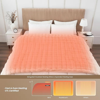 Heated Blanket Twin 62''x 84'', Fast Heating Electric Blanket Ultra-Soft Faux Rabbit Fur with 5 Heat Levels & 5H Auto Shut-Off, Overheat Protection, Machine Washable