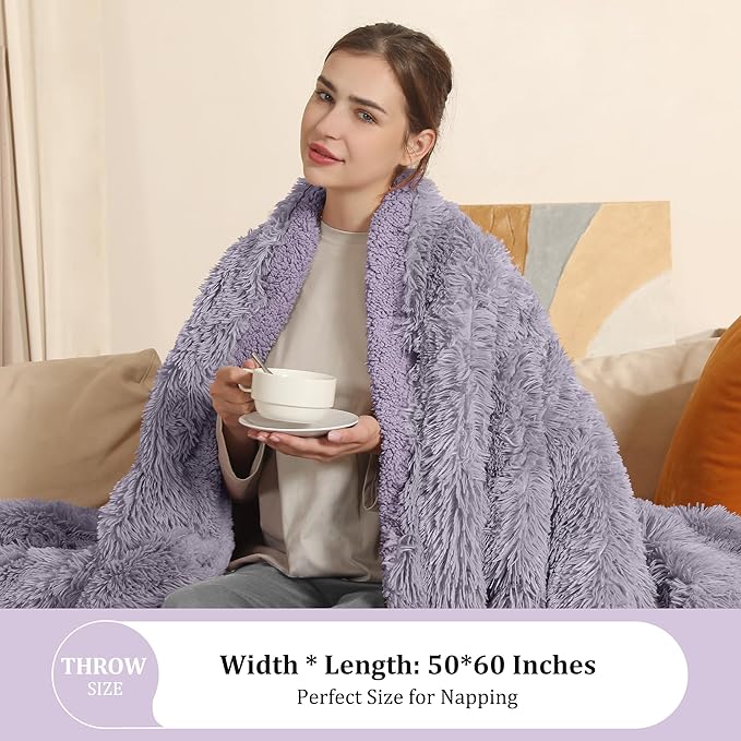 Heated Blanket Throw Electric Throw Blanket, 5 Heating Levels & 4 Hours Auto Off, Super Cozy Luxury Faux Fur & Extra Thick Sherpa Heating Blanket, Machine Washable for Home Office, 50" x 60", Purple