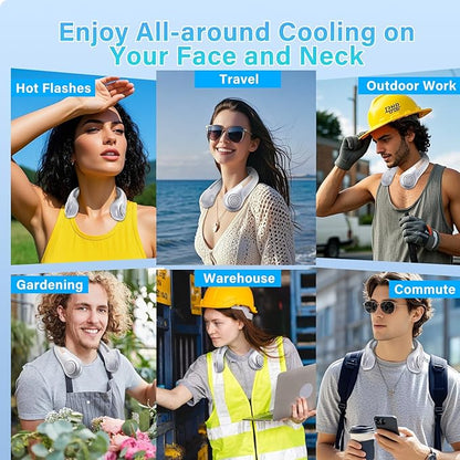 Portable Neck Fan - Rechargeable Personal Fan with Neck Brace, 5 Speeds, All-Around Cooling, Hands-Free Bladeless Lightweight Quiet Neck Fans That Blow Cold Air Gift for Women/Men, Hot Flashes, Travel