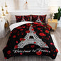 Eiffel Tower Comforter Set Full Size Girls Red Rose Paris Bedding Set Romantic Theme Decor Adult Women Couple Quilted Bed Set with 1 Comforter and 2 Pillowcases