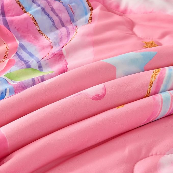 Wajade Pink Unicorn Comforter Set for Girls 7 Piece Cute Cartoon Bedding Set for Kids Full Size as Birthday Gift with Comforter, Sheet Set, Pillowcase and Sham