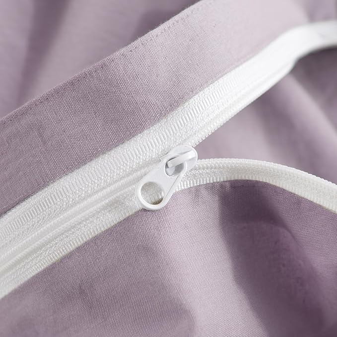 NEXHOME PRO Duvet Cover Set 100% Washed Cotton Oversized King 120"x98" Linen Feel Textured Organic Natural 3 Pieces Bedding Set Lavender Lilac Purple with Zipper Closure, Breathable(No Comforter)