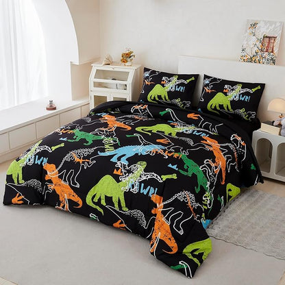 RYNGHIPY Dinosaur Comforter Set Twin Size 3Pcs Dinosaur Bedding Set for Kids Boys Girls Microfiber Boys Bedroom Set 1 Comforter with 2 Pillowcases (Multi,Twin)