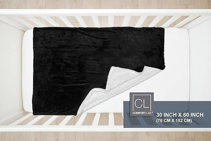 Comfort Lab Reversible Flannel Sherpa Throw Blanket - Elegant Fluffy Throw Blankets for Couch and Home Decor - Anti Pilling Non Shedding Cozy & Warm Fleece Throws - Baby/Pet (30" x 40") - Black