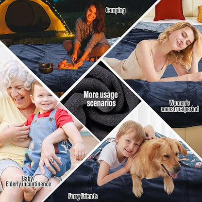 Waterproof Blanket for Bed, 80"x90" Leak-Proof Design, Reversible & Washable King Size Waterproof Blanket, Large Water Resistant Blankets, Reusable (Dark Grey/Silver Grey), Ahinahwap