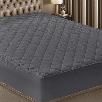 Utopia Bedding Quilted Fitted Mattress Pad, King Size, Elastic Fitted Mattress Topper Protector and Cover with Deep Pocket Stretches up to 16 Inches, Machine Washable (Grey)