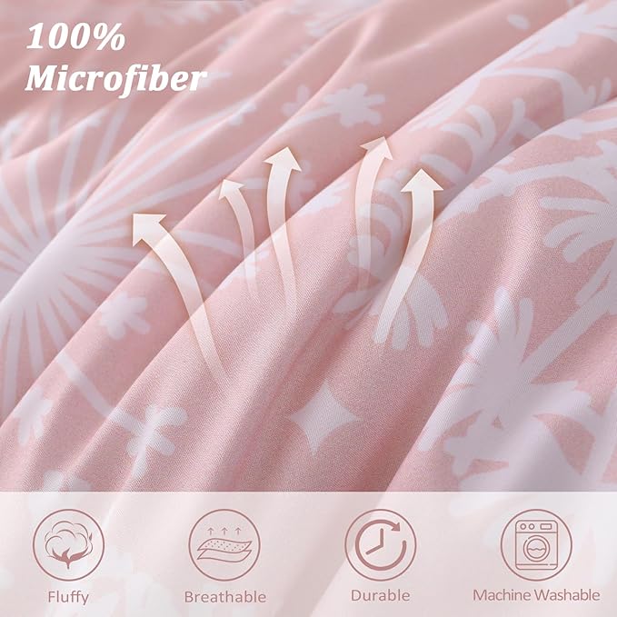 Menghomeus Girls Comforter Set Twin Size 5 Pieces Bed in A Bag Ombre Pink Bedding Set Dandelion Butterfly Print Kids Bedding Collections