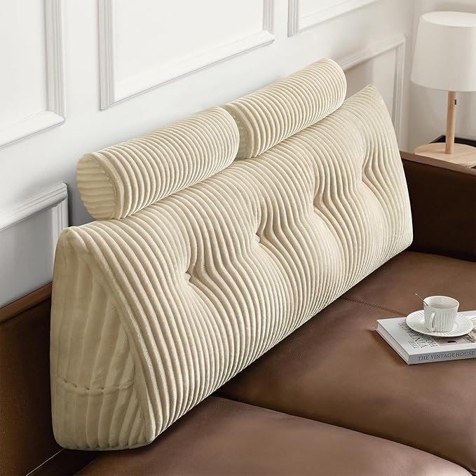Z-hom Large Wedge Pillow Headboard, Full Triangular Headboard Pillow, Reading Pillow Bed with a Roll Pillow for Bed Sitting Up Sleeping, Backrest Cushion Headboard Gap Pillow for Back, Beige Cream
