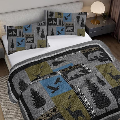 QOOMO Farmhouse Quilt Set Full/Queen Size,Farmhouse Bedspread Coverlet Set,Farm Animals 3Pcs Bedding Set Printed Quilt with 2 Pillowcases,Soft and Lightweight,for All Seasons
