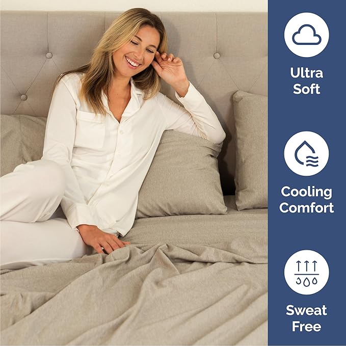 Cal King 6 Piece Sheet Set - Comfy Breathable & Cooling - Soft Hotel Luxury Bedding Set w/ 8-16 Inch Deep Pockets - 1 Flat & 1 Fitted Sheet & 4 Pillowcases - Wrinkle Free & Easy Care - Heathered Beige