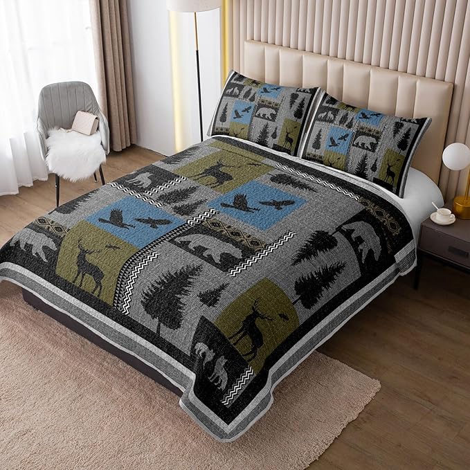 QOOMO Farmhouse Quilt Set Full/Queen Size,Farmhouse Bedspread Coverlet Set,Farm Animals 3Pcs Bedding Set Printed Quilt with 2 Pillowcases,Soft and Lightweight,for All Seasons