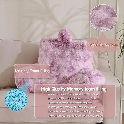 Reading Pillows for Boyfriend Adult,Velvet Back Pillow Bed Wedge Large, Back Rest Support Cushion for Sitting Up in Bed/Couch for Bedrest 18inch-Tie-dye Lavender