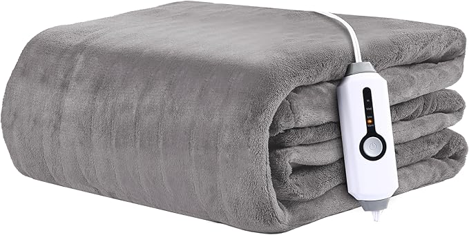 Electric Heated Blanket 50"x60" Throw Size - 4 Heat Settings, 3H Auto Shut Off, Ultra-Soft Coral Fleece Heated Blanket with Overheat Protection, Fast Heating, Cozy and Comfortable, Light Gery
