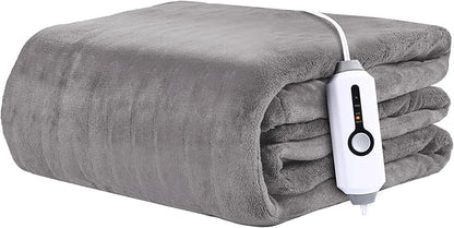 Electric Heated Blanket 50"x60" Throw Size - 4 Heat Settings, 3H Auto Shut Off, Ultra-Soft Coral Fleece Heated Blanket with Overheat Protection, Fast Heating, Cozy and Comfortable, Light Gery