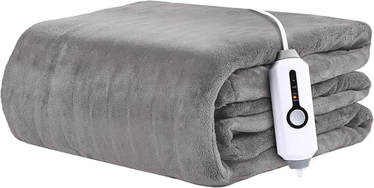 Electric Heated Blanket 50"x60" Throw Size - 4 Heat Settings, 3H Auto Shut Off, Ultra-Soft Coral Fleece Heated Blanket with Overheat Protection, Fast Heating, Cozy and Comfortable, Light Gery