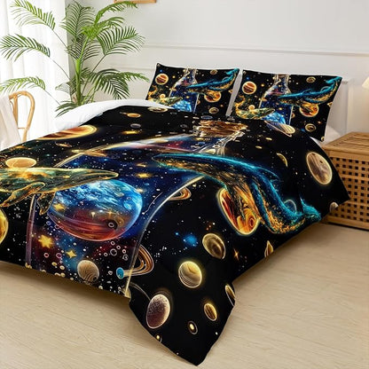 Galaxy Queen Bed Comforter Set，Queen Size Kids Bedding Set Ocean Theme Boys，Outer Space Quilt Queen Size，with 1 Comforter with 2 Pillow Case