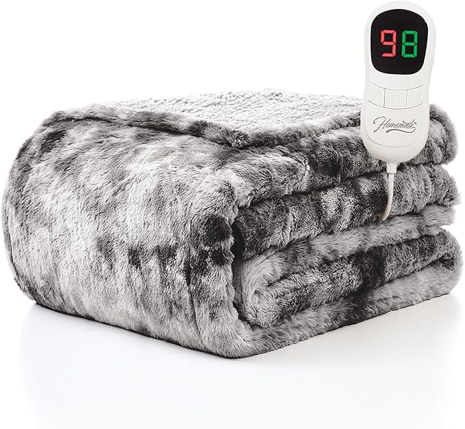 Homemate Electric Heated Blanket Twin Size - 62"x84" Heating Blanket Twin Size 1/2/4/6/8 Hours Auto-Off 10 Heat Level Over-Heat Protection Luxury Faux Fur Sherpa ETL Certification