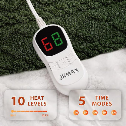 Heated Electric Blanket Queen Size-84"x90" Heating Blanket with 10 Heating Levels & 5 Time Settings Over-Heat Protection，Winter Warmer for Adults with ETL Certification（Green）