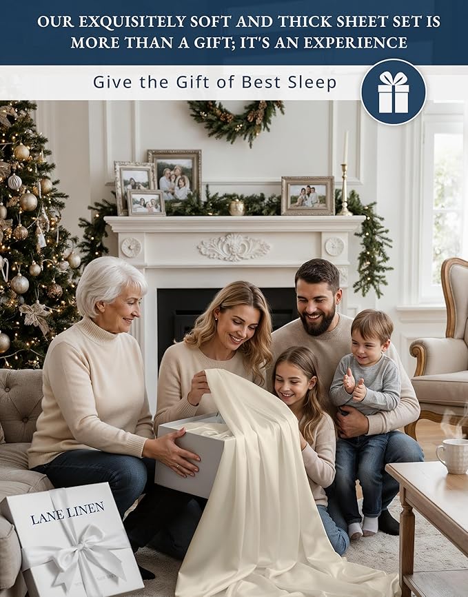 LANE LINEN 100% Egyptian Cotton Full Size Bed Sheets, No Pill Naturally Cooling Sheets Full Size, Soft & Comfy Sateen Weave for Silky Smooth Finish, Available in Variety of Colors - Ivory