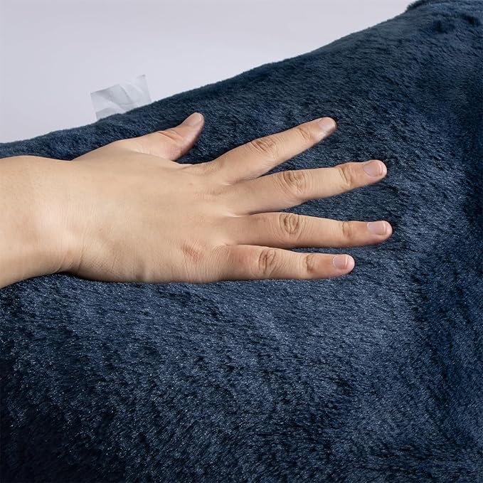 Holawakaka Medium Faux Fur Bed Rest Pillow with Arms,Rabbit Fur Reading Pillows Perfect for Teens Kids Petites, Arm, Back, Pregnancy Lumbar & Head Neck Coccyx Lower Back Support Cushion (Blue)