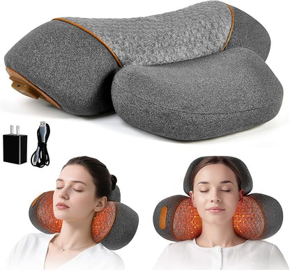 3- in -1 Rechargeable Neck Massage Pillow - Neck Massager, Relieves Deep Tissue Pain in The Neck, Has Massage Heating and Traction Functions, Camel Hump Corrector (Light Gray)
