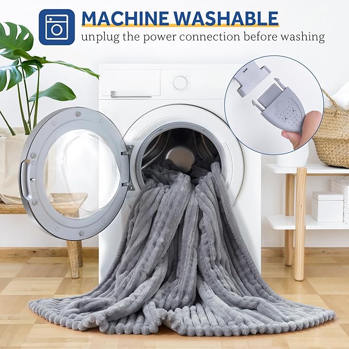 Sealy Electric Blanket Full Size, Soft Ribbed Flannel to Sherpa Reversible Heated Blanket with 10 Heat Settings & 1-12 Hours Auto-Off Overheat Protection, Machine Washable, 72"x84" Light Grey