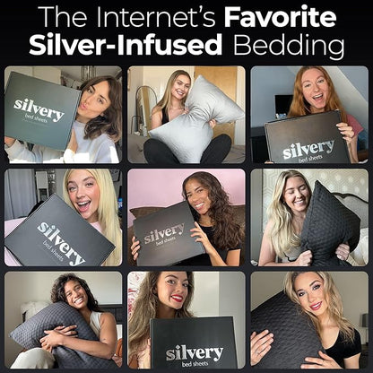 Silvery Silver Infused Bed Sheets Set - Ultra-Soft Temperature-Regulating Fabric with Self-Cleaning Technology™ That Stays Fresh 3X Longer for Hygienic Sleep (Gray, Queen (U.S. Standard))