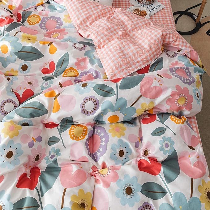 Jane yre Floral Duvet Cover Twin, 100% Cotton 3 Pieces Bedding, Fresh Garden Style Flower Branches Pattern Duvet Cover, with Zipper Closure, Luxury Soft Breathable Comfy