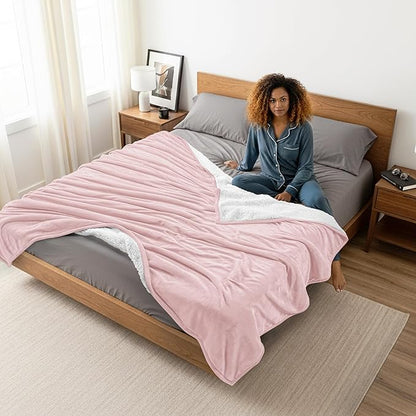 Utopia Bedding Sherpa Blanket California King Size (Pink, 102x96 Inches) - Soft Lightweight Plush Fleece Reversible Blanket for Bed, Sofa, Couch, Camping and Travel