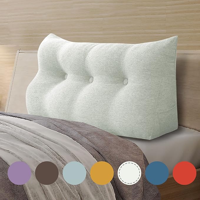 Wedge Headboard Pillow Dorm Room Reading Pillow Back Support for Sitting Up in Bed Bolster Lumbar Cushion Body Positioning Bedrest Cotton Linen 39in Grey-Beige Twin
