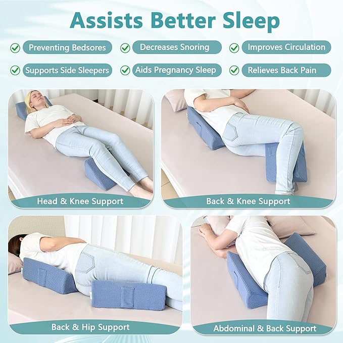 2Pcs Small Wedge Pillows for Side Sleeping Positioning Wedges, Foam Small Bed Wedge, Triangle Chair Wedge Pillow with Strap, Sleep Yoga Mini Pillows for Laptop, Leg Elevation, Knee Support, Bed Sores