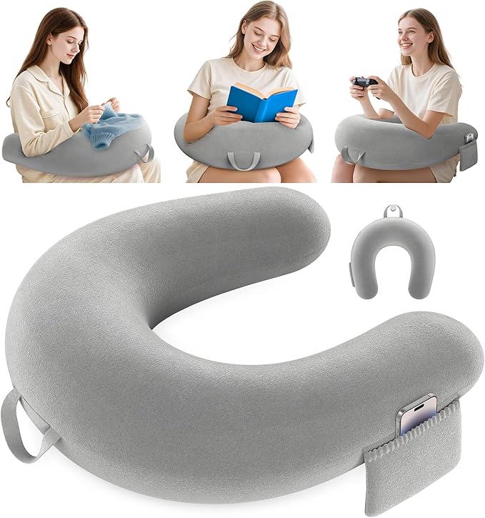 Crochet & Reading Pillow for Lap Support, Gaming Lap Desk Pillow, Sitting on The Bed/Sofa/Floor for Knitting, Large & Ergonomic Arm Rest Support, Pet Bed for Ipad/Laptop/Kindle - Grey