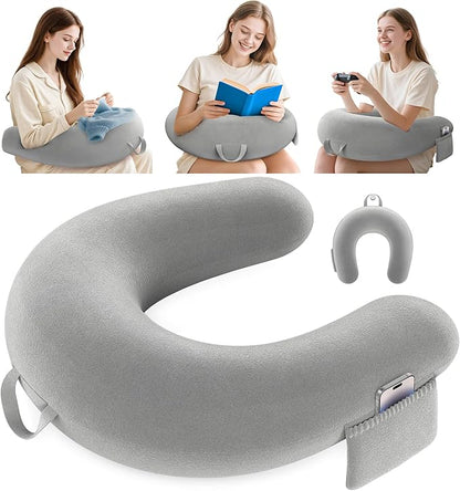 Crochet & Reading Pillow for Lap Support, Gaming Lap Desk Pillow, Sitting on The Bed/Sofa/Floor for Knitting, Large & Ergonomic Arm Rest Support, Pet Bed for Ipad/Laptop/Kindle - Grey