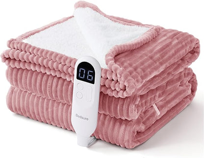 Bedsure GentleSoft Electric Blanket Full Size - Soft Ribbed Flannel Heated Blanket with 6 Heat Settings, Heating with 10 Time Settings, 8 hrs Timer Auto Shut Off (72x84 inches, Pink)