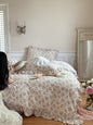 BuLuTu Chic Shabby Floral Duvet Cover King Cotton Muslin Bedding Set 3 Pieces, Cottagecore Ruffled Princess Comforter Cover with 2 Pillowcases, Pink Peony Pattern Quilt Cover for King Bed