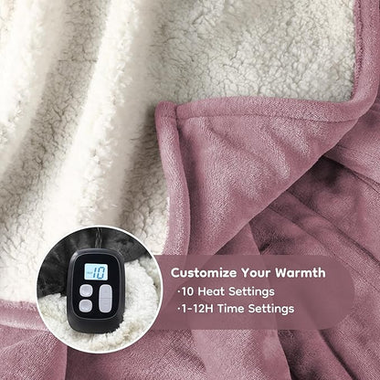Electric Heated Blanket Full Size - 72"x84", Soft Flannel Heating Blanket, 10 Heating Levels, 1-12 H Auto Shut Off, Breathable Warm and Washable for Bed, Purple