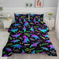 Axolotl Cartoon Dinosaur Bedding Set King Size,Gradient Dinosaur Comforter for Kids Teens,Colorful Dino Kids Bed Set,Monsters Bedding for Boys Girls Adults,1 Quilt with 2 Pillowcases All Season,Black