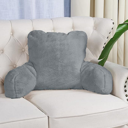 Home Soft Things Fox Faux Fur Bedrest Reading Pillow with Handle and Side Pocket, Backrest Armrest Pillow Back Support for Sitting up in Bed, 20" x 18" x 17", Cloudburst