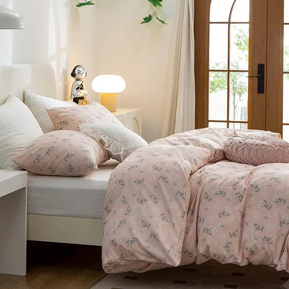 King Duvet Cover, 100% Brushed Microfiber 3-Piece King Bedding Set, Reversible Floral Chic Garden Style Pattern King Flower Duvet Cover with Zipper Closure