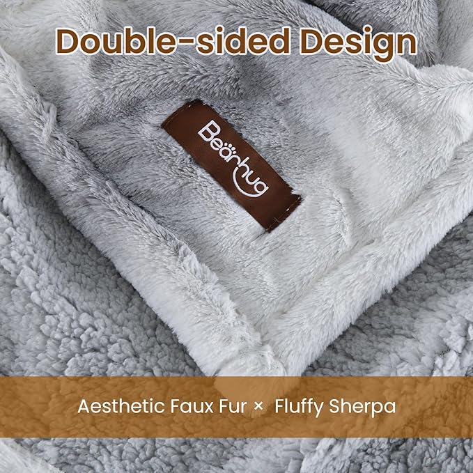 Bearhug Electric Blanket King Size 100" x 90" Dual Controllers Heated Blanket, 10 Heat Settings, 1-12 Hour Auto Shut-Off, Faux Fur & Sherpa Dual-Sided, Machine Washable, Gift-Ready Elegant Packaging