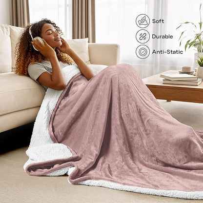 Utopia Bedding Sherpa Blanket California King Size (Rose Pink, 102x96 Inches) - Soft Lightweight Plush Fleece Reversible Blanket for Bed, Sofa, Couch, Camping and Travel