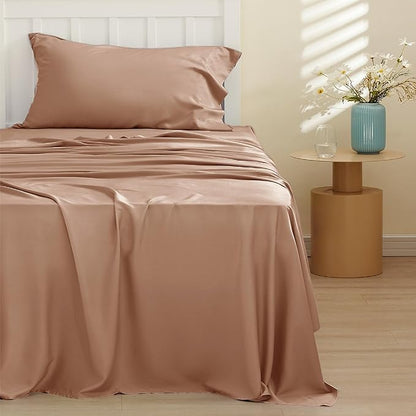 Bedsure Cooling Sheets Twin, Rayon Derived from Bamboo, Breathable & Soft Twin Sheets Set, Deep Pocket Up to 16 Inches, Hotel Luxury Silky Bedding for Hot Sleepers, Khaki