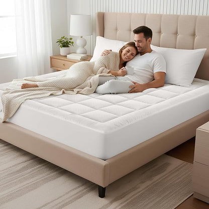 OLANLY California King Quilted Fitted Mattress Pad – Soft Down Alternative Pillow Top Mattress Topper, Cooling Breathable Mattress Cover, Machine Washable Deep Pocket Mattress Protector, Off White