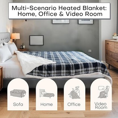 Electric Heated Blanket Full Size 72"x84" Microplush & Sherpa Fabric, Machine Washable 4 Heat Settings & 10 Hours Auto Off - Geometry Lattice