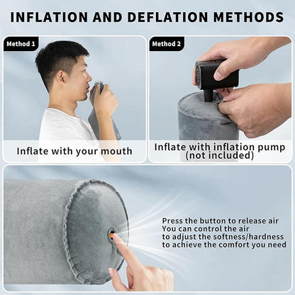 ONTYZZ Inflatable Round Neck Pillow Cervical Roll Pillow Cylinder Bolster Pillow for Head, Neck, Back, Legs and Yoga, Grey（3.93 * 18.89）