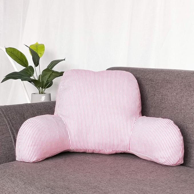Bohemian Printed Reading Pillow with Support Arms Soft Bed Rest Pillows Back Support Cushion for Kids Reading Watching TV Sitting Up in Bed (23"×16"×10",Pink)